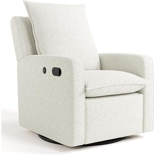 Storkcraft Timeless Recliner Glider with USB Charging Port (Ivory Boucle) - Ultimate Nursery Rocking Chair, Baby Glider Chair for Nursery, 360° Swivel Recliner, Plush Upholstery