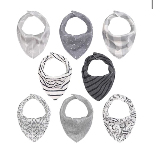 Bandana Baby Drool Bibs, Unisex, Cotton, 8-Pack, Greys