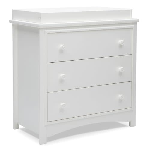 Delta Children Perry 3 Drawer Dresser with Changing Top and Interlocking Drawers, Bianca White