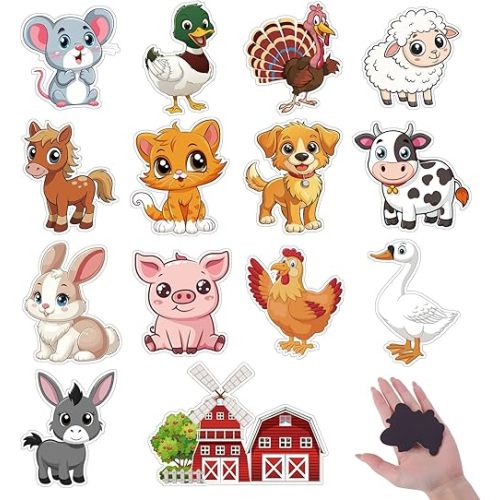 14Pcs Farm Magnetic Animals Refrigerator Magnets for Kids 2.36IN x 1.96IN Cute Animal Wooden Magnets for Refrigerator Whiteboard Early Education Boys Girls Gifts