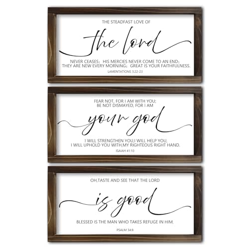 Pigort Christian Wall Art The Lord Your God Is Good Wall Decor Framed Wooden Wall Sign for Home Decor Farmhouse Vintage Rustic Living Room Minimalist 5.9x11.8inch Set of 3