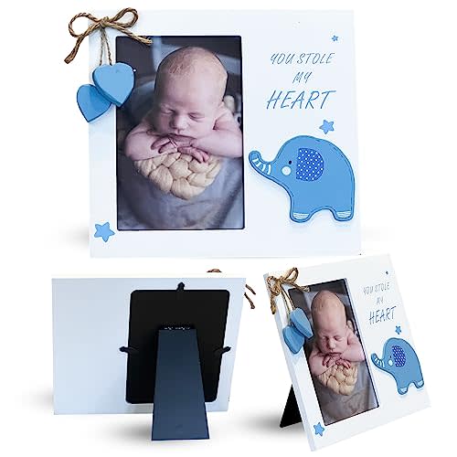 Cedar Creek Sellers Baby Boy You Stole My Heart Newborn Wooden Picture Frame | Perfect for Baby Shower, Pregnancy Gift, Mom & Grandma Gifts | Fits 4 x 6 Pic (Blue)