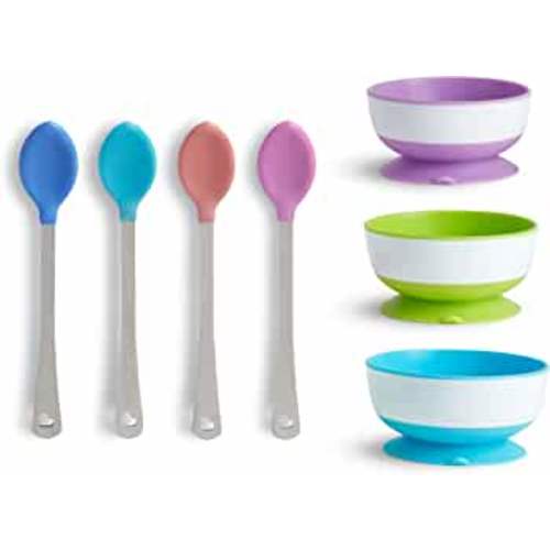 Munchkin® Stay Put™ Suction Bowl, 3 Pack with White Hot Infant Spoons, 4 Pack