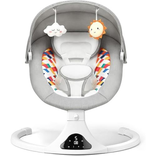 Baby Swing for Infants, Bluetooth Infant Swing with Remote Control, Portable Baby Swings with 5 Speeds, 5 Point Harness Belt, Modern Design for Newborn (Max 20 lbs Gray)