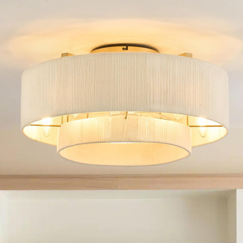 Bay Isle Home™ 20" Boho Ceiling Fan Light with Remote Control,Hand Woven Rattan Flush Mount Fan Light with Lights for Bedroom, Living Room, Kitchen, White | Wayfair