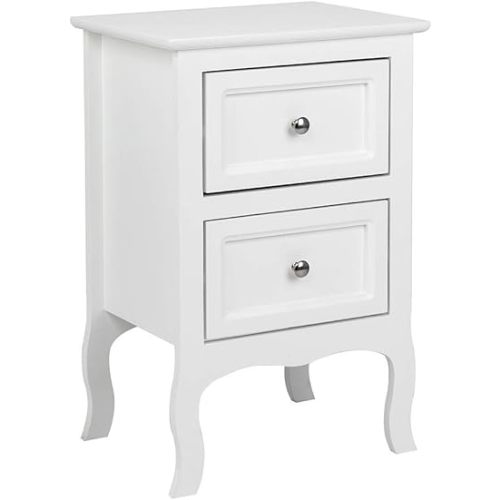 Bonnlo White Nightstand with 2 Drawers, Night Stands for Bedrooms, Small Bed Side Table/White Night Stand with Drawers for Small Spaces, College Dorm, Kids’ Room, Living Room, French, 16W x 12D x 24H