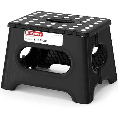 HBTower Folding Step Stool 9 Inch, 600 LBS Capacity with Safety Lock, Black