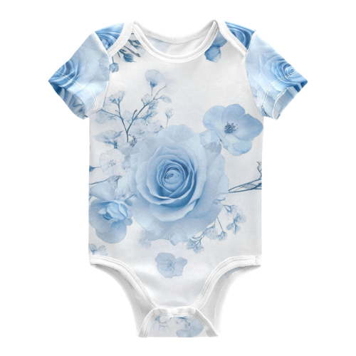 Babysbreath and Blue Roses Pure Cotton Bodysuit Short Sleeve Pajamas One-Piece Romper Unisex 3 Months