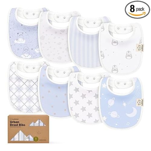 KeaBabies 8-Pack Organic Baby Bibs for Drooling and Teething (Constellation) | Soft Cotton Bibs for Baby Girl, Boy, Extra Absorbent, Easy to Clean & Put On, Toddler, Newborn, Infant 0-24 Months