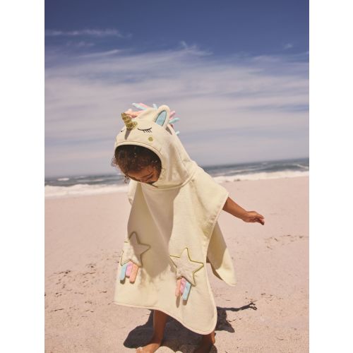 Ecru White Unicorn Towelling Poncho (9mths-10yrs)