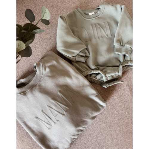 Personalized Mommy and Me Matching Puff Vinyl Apparel / Crewneck, Bubble Romper, Mama, Mini, Custom, Neutral, Sleeve Customization