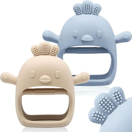 2 Packs Baby Teething Toy for 0-6 6-12 Months, Food Grade Silicone Teething Mitten, Anti Dropping Wrist Hand Teethers Baby Chew Toys for Sucking Needs, BPA Free