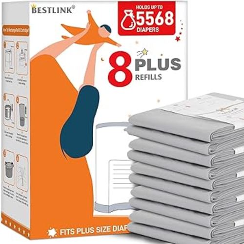 8 Pack Refills Compatible with DEKOR PLUS Diaper Pails | 20% Extra Length Diaper Pail Refill Bags Liners Holds 5568 Diapers | Ultimate Odor Control with Baby Scented