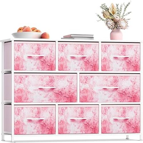 Sorbus Kids Dresser with 8 Drawers - Chest Organizer Unit with Steel Frame Wood Top & Handle, Fabric Bins for Clothes - Wide Furniture for Bedroom Hallway Kids Room Nursery & Closet