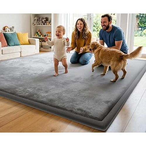 AEOCOO Baby Play Mat for Floor Cushion, 60x80x1.3" Thick Memory Foam Extra Large Tummy Time Mat for Floor Crawling, CloudSoft Velvet Non Slip, Toddlers Baby Kids Nursery Rug, Living Room, Grey