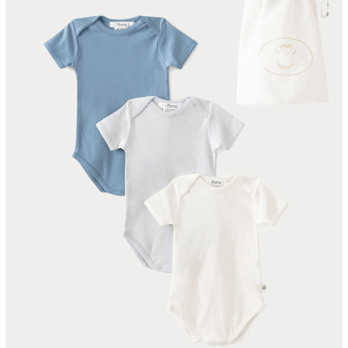 Bonpoint Set of 3 organic cotton short-sleeved bodysuits in blue