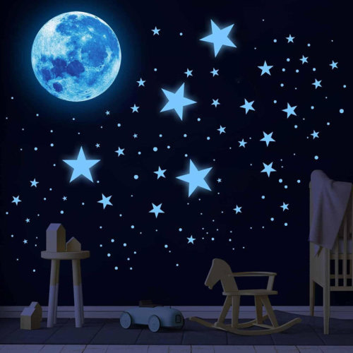 Zoomie Kids 1078Pcs Glow In The Dark Stars For Ceiling Glowing Space And Moon Decals Universe Stickers Kids Wall Decor Perfect For Nursery Bedroom Living Room & Reviews | Wayfair