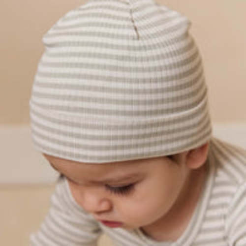 Organic Cotton Modal Lennon Beanie - Narrow Stripe Moss/Cloud – Jamie Kay USA