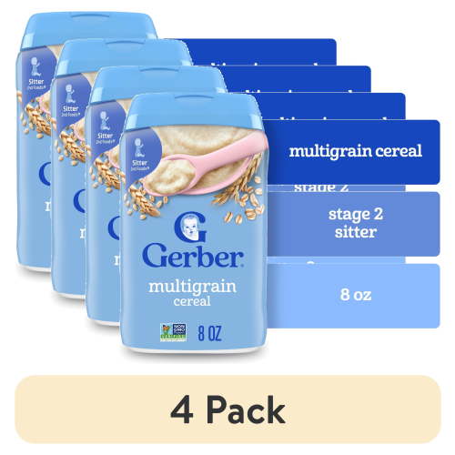 (4 pack) Gerber Stage 2 Baby Food, Multigrain Cereal, Whole Grains, Baby Cereal 8 oz