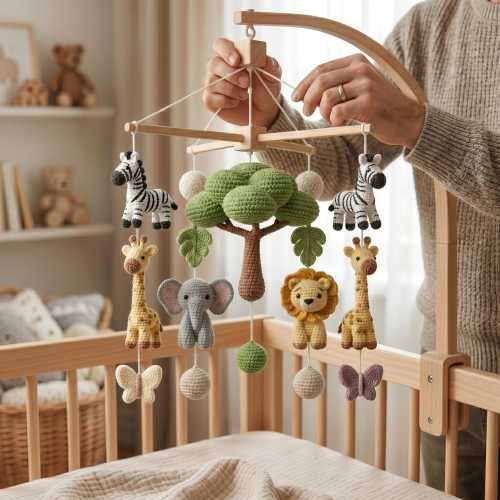 Handmade Baby Mobile, Safari Animal Crib Mobile with Lion Giraffe Elephant Zebra, Sun Theme Nursery Decor, Custom Baby Gift