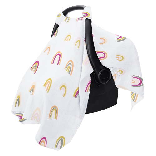 EUZODNAK Car Seat Cover Baby, Carseat Covers Baby for Girl Boy, Muslin Cotton Infant Car Seat Cover, Lightweight Car Seat Canopy, Breathable Baby Carrier Cover, Summer Stroller Sun Shade