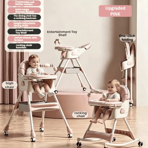 YOUYOVE 6-in-1 Convertible High Chair for Babies and Toddlers, Baby Feeding Chair for Babies and Toddlers,Pink