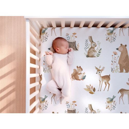 Woodland Friends Gender Neutral Fitted Crib Sheet, Forest Animal Baby Nursery Bedding, Custom Baby Shower Matching Wildlife Gift Set Neutral