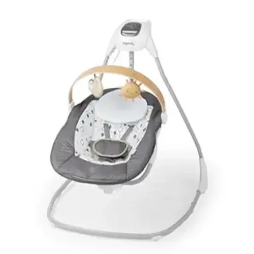 Ingenuity SimpleComfort Compact Baby Swing, Rotating Seat Swings in 3 Directions, 6 Speeds, 8 Melodies & 3 Nature Sounds, Ages 0-9 Months, Up to 20 Pounds - Parker