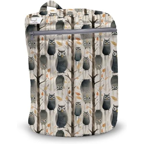 Kanga Care Wet Bag Seam Sealed Waterproof 3D Dimensional for Baby Cloth Diapers, Travel, Beach, Pool, Gym, Swim | Hoot