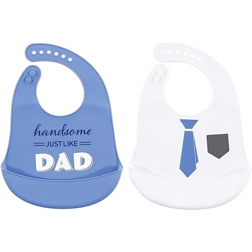 Hudson Baby Unisex Baby Silicone Bibs, Handsome Just Like Dad, One Size