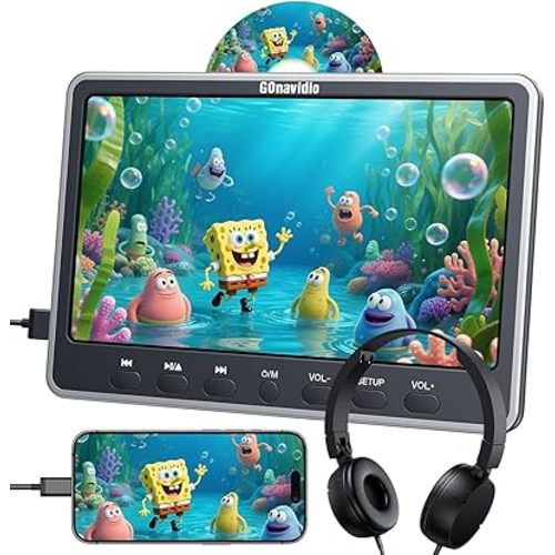12" Car DVD Player with HDMI Input Headphone Mounting Bracket Dual Speaker, Car Headrest DVD Player Support Sync Screen, AV in & Out, Last Memory, Region Free, No Battery