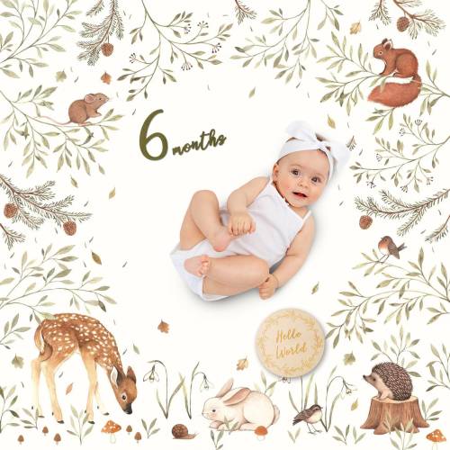 Miaoberry Wonderland Milestone Blanket| Gender Neutral|Deer Fawn Owl Bunny Squirrel