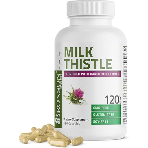 Bronson Milk Thistle Silymarin Marianum & Dandelion Extract Liver Health Support, Antioxidant Support, Detox, 120 Capsules
