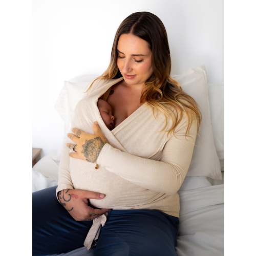 Organic Cotton Skin to Skin Long Sleeve Wrap Top | Oatmeal Heather - Kindred Bravely