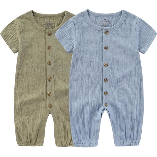 Ruliby Baby Girl Romper Button Jumpsuit Summer Infant Boy Clothes for 0-24 Months