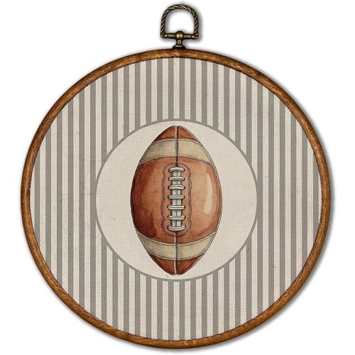 KSDUT Vintage Rugby Football Wall Art Decor - Retro Sports Trendy Wall Art Canvas Frame Hanging Prints, Nursery Sports Gallery Round Artwork Decor for Boys Room Home Decorations 10"x10"