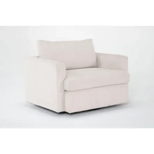 Basil Porcelain White Fabric Oversized Swivel Cuddler | with Arms | Solid | Club | Loose Reversible Back