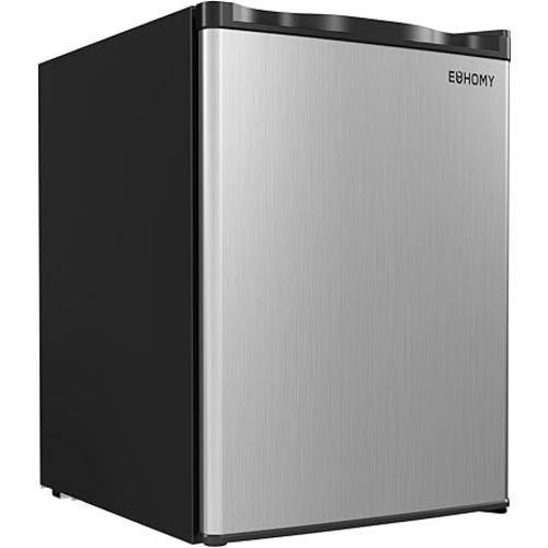 EUHOMY 2.1 Cubic Feet Freezer, Single Door Compact Mini Freezer with Reversible Stainless Steel Door, Removable Shelves, Small freezer for Home/Dorms/Apartment/Office, New Silver