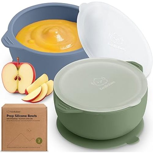 KeaBabies 2-Pack Baby Bowls with Suctions, Lids - Silicone Toddler Suction Bowls for Baby Boy, Girl, Kids, Food Grade Silicone, BPA-Free, Dishwasher Safe, Toddler Eating Essentials (Slate)