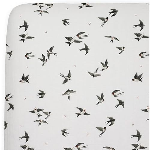 Little Unicorn 100% Natural Organic Cotton Muslin Crib Sheets | Breathable, Naturally Soft Fabric (Swallows)