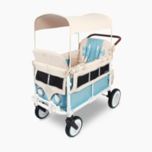 WONDERFOLD Volkswagen Quad Stroller Wagon (4 Seater) Featuring Classic VW Bumper, Functioning Headlights, and Retro All-Terrain XL Wheels with Suspension and Bearings, Bondi Blue