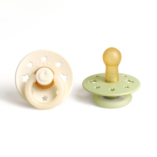 Itzy Ritzy Natural Rubber Pacifiers for 6-18 Mo, Set of 2, Glow in The Dark | Soft Cherry-Shaped Nipple Mimics Breastfeeding, Large Air Holes Enhance Safety, BPA-Free Design, Provides a Soothing Comfort
