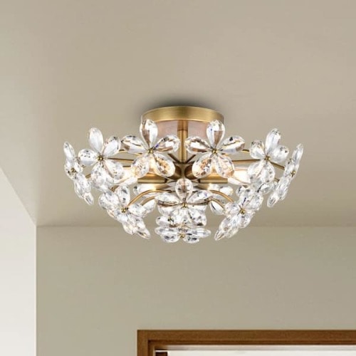 Teresa 17.7 in. 6-Light Brushed Brass Finish Crystal Glass Flower Flush Mount