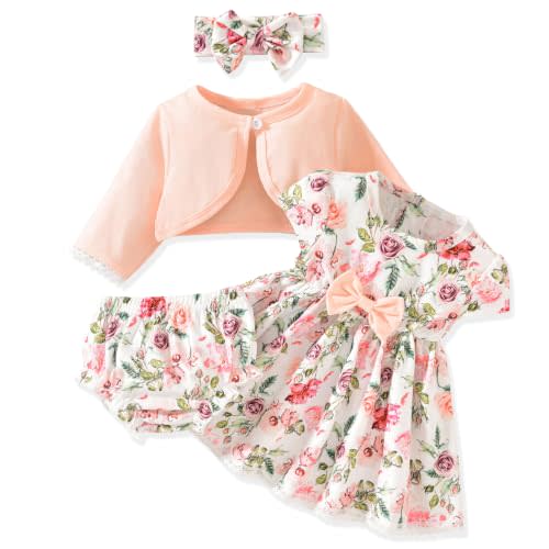 fioukiay Baby Girl Dress and Cardigan Set Infant Girl Bowknot Dresses Outfit Set Clothes with Diaper Cover Fall Winter