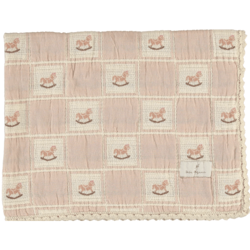 BeBe Organic Mauve Rocking Horse Patchwork Blanket