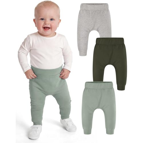 Yoofoss Baby Pants Organic Cotton Baby Boy Girl Sweatpants, 3 Pack Pull On Infant Toddler Jogger for 0-18 Months