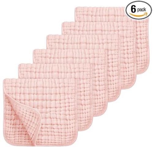 Looxii Muslin Burp Cloths 100% Cotton Muslin Cloths Large 20''x10'' Extra Soft and Absorbent 6 Pack Baby Burping Cloth for Boys and Girls Shell Pink