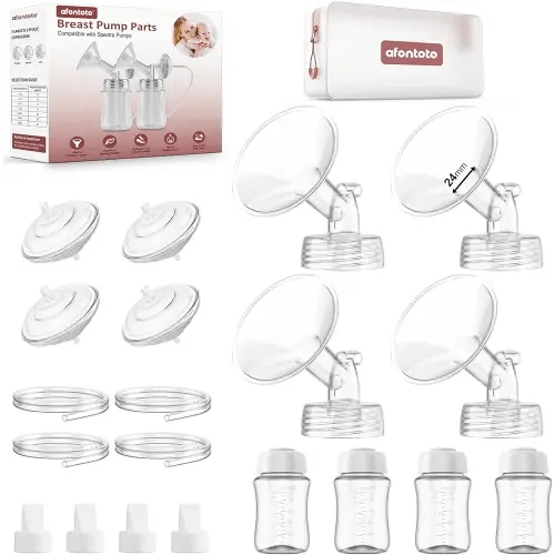 Pump Parts Compatible with Spectra S1/S2/9 Plus Breastpump, 4 Set Replacement Parts for Spectra Include 24mm Flange,Duckbill Valve,Backflow Protector,Tube,Bottle, Not Original Spectra S2 Accessories