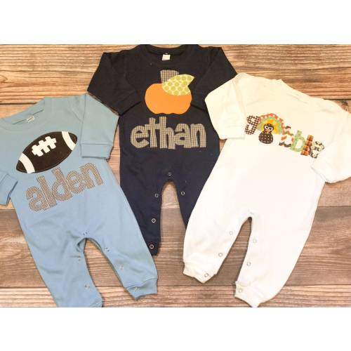 Fall Pumpkin Thanksgiving Holiday Baby Boy Romper/Personalized Romper/Baby Shower Gift/Baby Toddler Romper