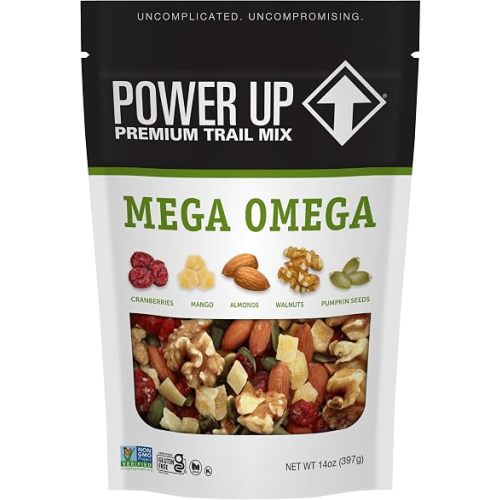 Power Up Trail Mix, Mega Omega Trail Mix, Non-GMO, Vegan, Gluten Free, No Artificial Ingredients, Gourmet Nut, 14 Ounce Bag